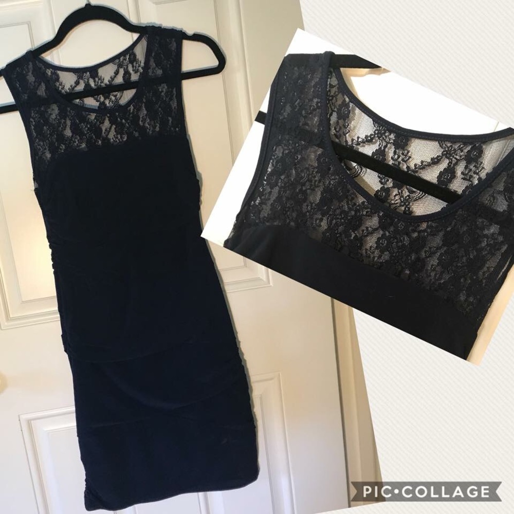 B Darlin navy dress with lace (Dillard’s)